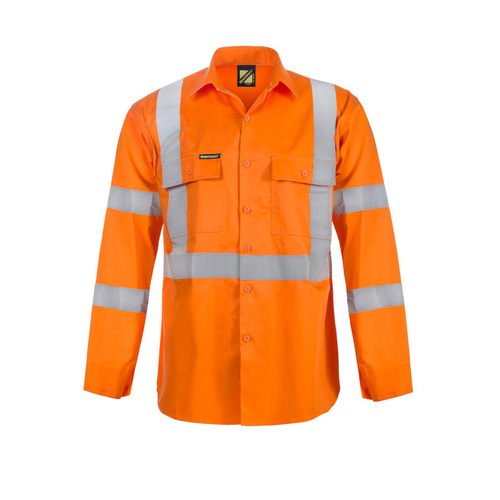 WORKWEAR, SAFETY & CORPORATE CLOTHING SPECIALISTS - Lightweight Hi Vis Long Sleeve Vented Cotton Drill Shirt with X Pattern CSR Reflective Tape