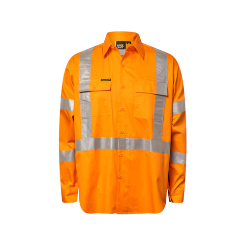 WORKWEAR, SAFETY & CORPORATE CLOTHING SPECIALISTS Lightweight Hi Vis Long Sleeve Vented Cotton Drill Shirt with X Pattern CSR Reflective Tape
