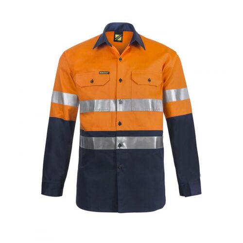 WORKWEAR, SAFETY & CORPORATE CLOTHING SPECIALISTS Lightweight Hi Vis Two Tone Long Sleeve Vented Cotton Drill Shirt with CSR Reflective Tape
