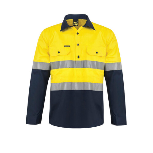 WORKWEAR, SAFETY & CORPORATE CLOTHING SPECIALISTS Lightweight Hi Vis Two tone Half placket Vented Cotton Drill Shirt with Semi Gusset Sleeves and CSR Reflective Tape