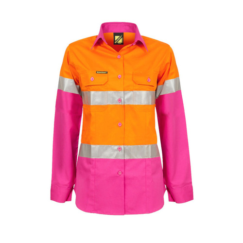 WORKWEAR, SAFETY & CORPORATE CLOTHING SPECIALISTS LADIES Lightweight Hi Vis 2 Tone L/S VENTED shirt with 3M (#8910) tape