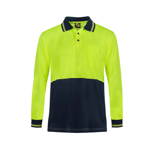 WORKWEAR, SAFETY & CORPORATE CLOTHING SPECIALISTS Hi Vis Two Tone Long Sleeve Micromesh Polo with Pocket