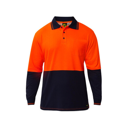 WORKWEAR, SAFETY & CORPORATE CLOTHING SPECIALISTS - Hi Vis Two Tone Long Sleeve Cotton Back Polo with pocket