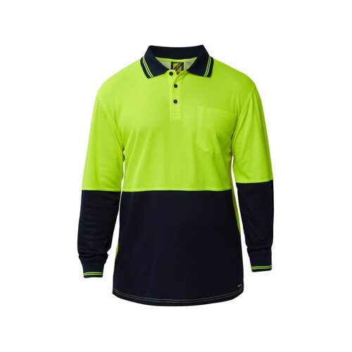 WORKWEAR, SAFETY & CORPORATE CLOTHING SPECIALISTS Hi Vis Two Tone Long Sleeve Cotton Back Polo with pocket