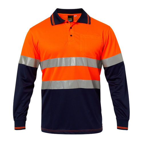 WORKWEAR, SAFETY & CORPORATE CLOTHING SPECIALISTS - Hi Vis Two Tone Long Sleeve Micromesh Polo with Pocket and CSR Reflective Tape