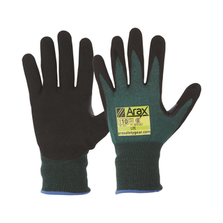 WORKWEAR, SAFETY & CORPORATE CLOTHING SPECIALISTS - ARAX Green Cut 3 Nitrile Sand Dip Palm