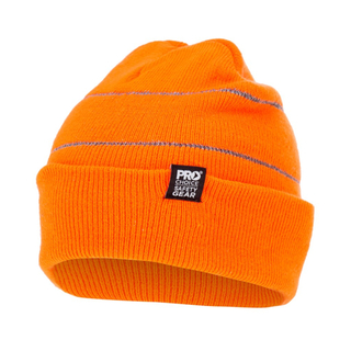 WORKWEAR, SAFETY & CORPORATE CLOTHING SPECIALISTS - Hi-Vis Orange Beanie with Retro-reflective Stripes