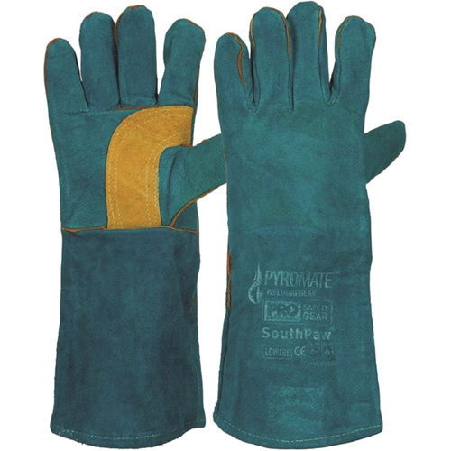 WORKWEAR, SAFETY & CORPORATE CLOTHING SPECIALISTS - Pyromate South Paw Left Hand Pair -Green & Gold Kevlar Glove Green