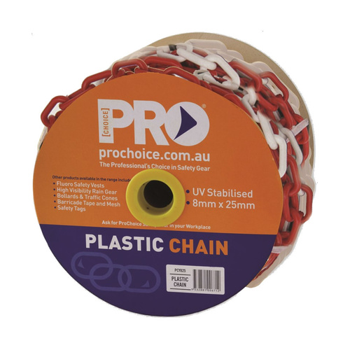 WORKWEAR, SAFETY & CORPORATE CLOTHING SPECIALISTS - PLASTIC SAFETY CHAIN RED/WHITE 8MM X 25M