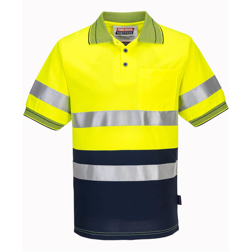 WORKWEAR, SAFETY & CORPORATE CLOTHING SPECIALISTS Short Sleeve Micromesh Two-Tone Polo with Tape (Old HV510)