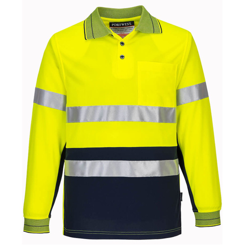 WORKWEAR, SAFETY & CORPORATE CLOTHING SPECIALISTS Long Sleeve Micromesh Two-Tone Polo with Tape (Old HV513)