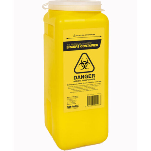 WORKWEAR, SAFETY & CORPORATE CLOTHING SPECIALISTS - SHARPS CONTAINER, PLASTIC, 1.8L, YELLOW