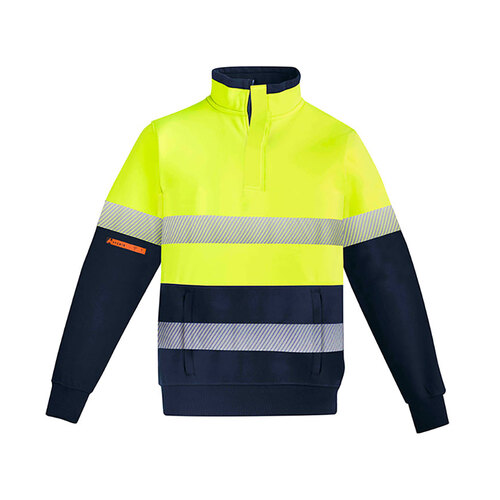 WORKWEAR, SAFETY & CORPORATE CLOTHING SPECIALISTS - Mens Orange Flame Hi Vis 1/4 Zip Fleece Pullover - Hoop Taped