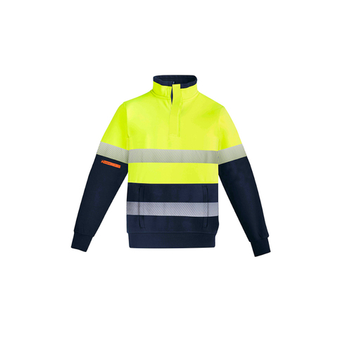 WORKWEAR, SAFETY & CORPORATE CLOTHING SPECIALISTS Mens Orange Flame Hi Vis 1/4 Zip Fleece Pullover - Hoop Taped