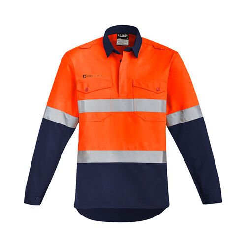 WORKWEAR, SAFETY & CORPORATE CLOTHING SPECIALISTS - Mens Orange Flame Hi Vis Closed Front Shirt - Hoop Taped