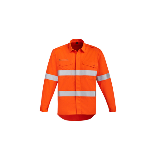 WORKWEAR, SAFETY & CORPORATE CLOTHING SPECIALISTS - Mens Orange Flame Hi Vis Open Front Shirt - Hoop Taped