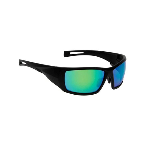 WORKWEAR, SAFETY & CORPORATE CLOTHING SPECIALISTS - CHISEL - Matt Black Frame, Green Revo Lens - Safety Sunglasses