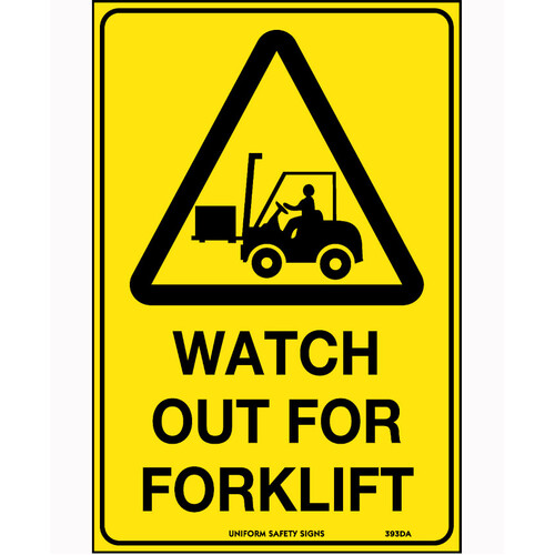 WORKWEAR, SAFETY & CORPORATE CLOTHING SPECIALISTS 240x180mm - Self Adhesive - Watch Out For Forklift (With Picto In Triangle)
