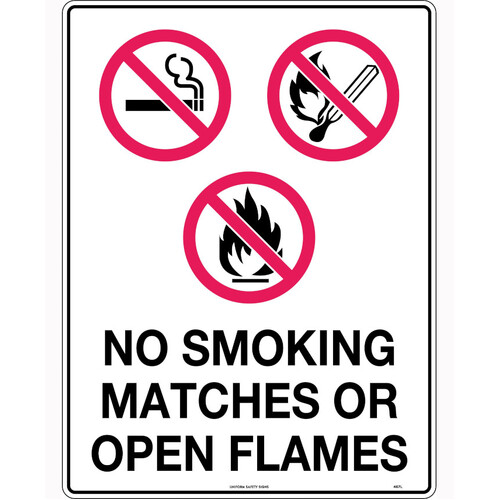WORKWEAR, SAFETY & CORPORATE CLOTHING SPECIALISTS 300x225mm - Poly - No Smoking Matches or Open Flames