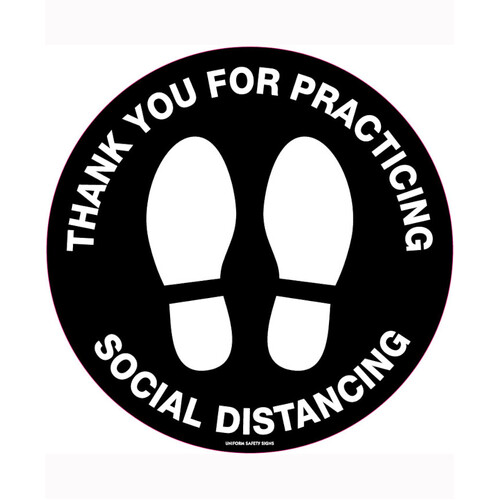 WORKWEAR, SAFETY & CORPORATE CLOTHING SPECIALISTS 300mm dia - Anti-Slip Floor Graphics - Carpet - Thank You For Practicing Social Distancing