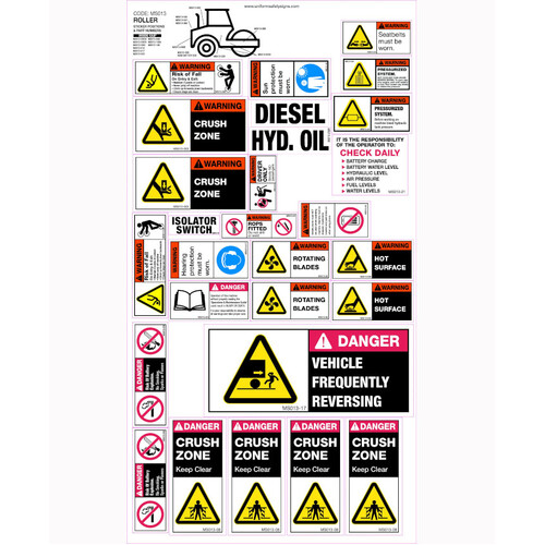 WORKWEAR, SAFETY & CORPORATE CLOTHING SPECIALISTS 320x590mm - Machinery Sticker Sets - Roller (27 decals per sheet)