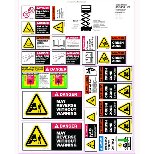 WORKWEAR, SAFETY & CORPORATE CLOTHING SPECIALISTS 380x500mm - Machinery Sticker Sets - Scissor Lift (20 decals per sheet)