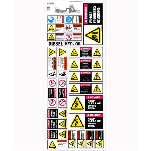 WORKWEAR, SAFETY & CORPORATE CLOTHING SPECIALISTS 300x740mm - Machinery Sticker Sets - Scraper (26 decals per sheet)