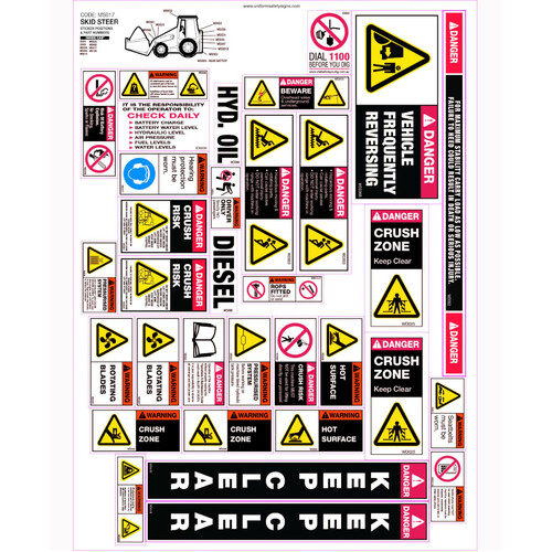 WORKWEAR, SAFETY & CORPORATE CLOTHING SPECIALISTS 421x580mm - Machinery Sticker Sets - Skid Steer (30 decals per sheet)