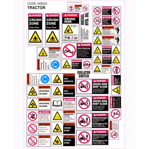 WORKWEAR, SAFETY & CORPORATE CLOTHING SPECIALISTS 395x585mm - Machinery Sticker Sets - Tractor (36 decals per sheet)