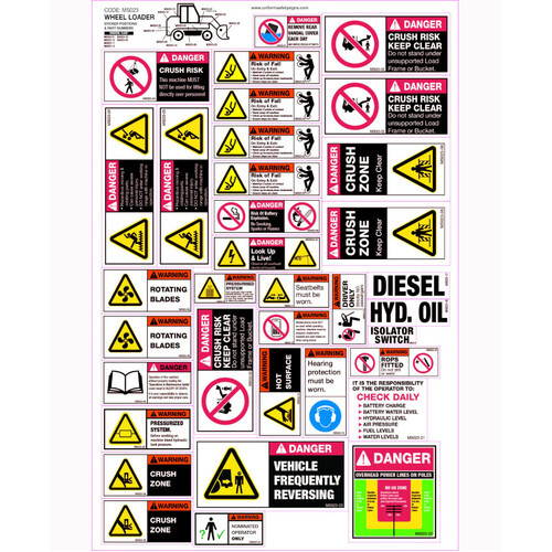 WORKWEAR, SAFETY & CORPORATE CLOTHING SPECIALISTS 280x580mm - Machinery Sticker Sets - Wheel Loader (32 decals per sheet)