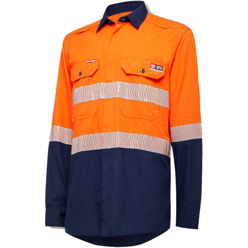 WORKWEAR, SAFETY & CORPORATE CLOTHING SPECIALISTS Protect - Shieldtec Lenzing FR Hi-Visibility Two Tone Long Sleeve Open Front Shirt with Tape